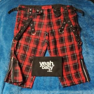 TRIPP NYC Plaid Red Capri Pants Size  Juniors D rings Straps Bondge